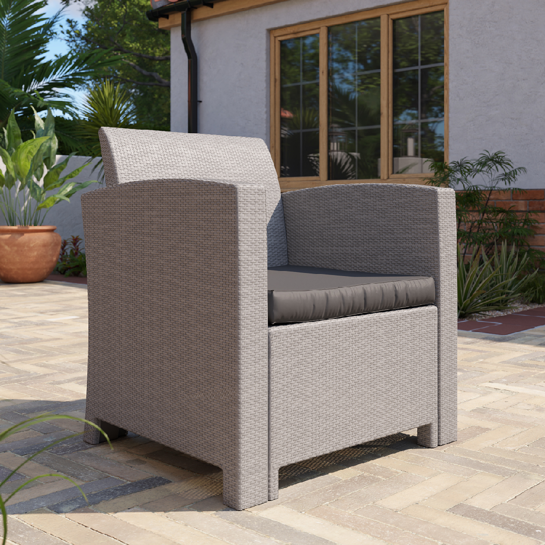 Click to view product details and reviews for Rattan Effect Garden Armchair In Grey With Cushion Marbella.